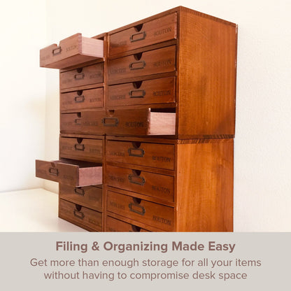 Mix and Match Set of 4 - Woodaholic Stackable 16-Drawer Wooden Card Catalog Organizer
