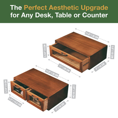 Stackable Wooden Storage Drawers with Glass Front – VintageSee-Through Drawer for Office, Crafts & Home