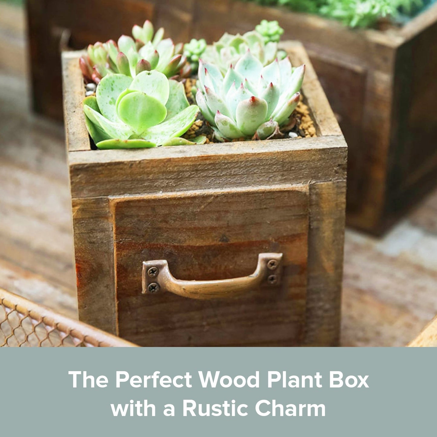 Rustic Wooden Planter Box with Handle – Vintage Farmhouse Flower Pot for Succulents, Herbs & Decorative Home Garden Display