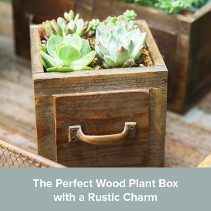 Rustic Wooden Planter Box with Handle – Vintage Farmhouse Flower Pot for Succulents, Herbs & Decorative Home Garden Display