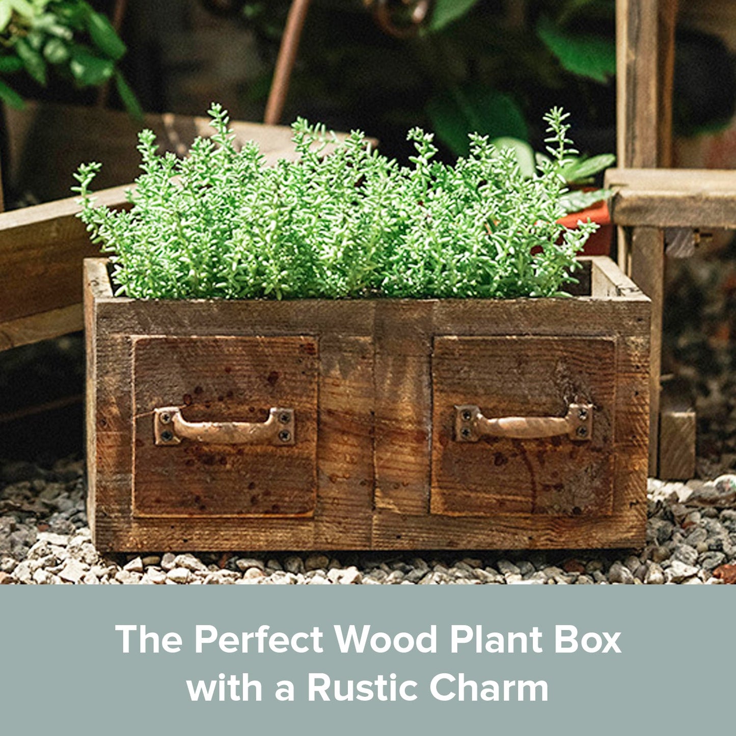 Rustic Wooden Planter Box with Handle – Vintage Farmhouse Flower Pot for Succulents, Herbs & Decorative Home Garden Display