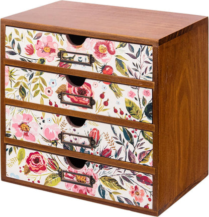 4-Drawer Vintage Desk Wood Storage Box With Drawers