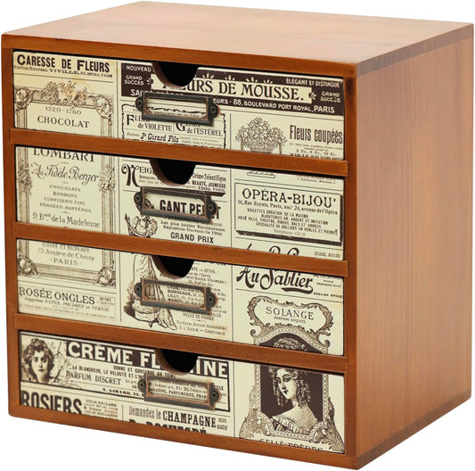 4-Drawer Vintage Ephemera Pattern Desktop Organizer