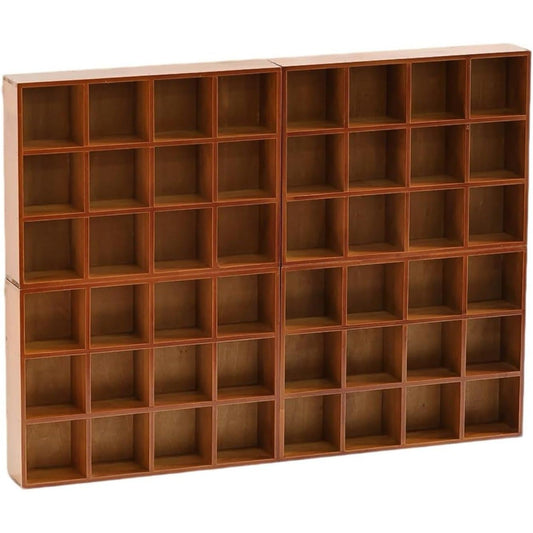 48-Compartment Wooden Cubby Display Shelf Set - 4-Pack Stackable Curio Organizer for Mini Figures, Shot Glasses, Crystals & Collectibles