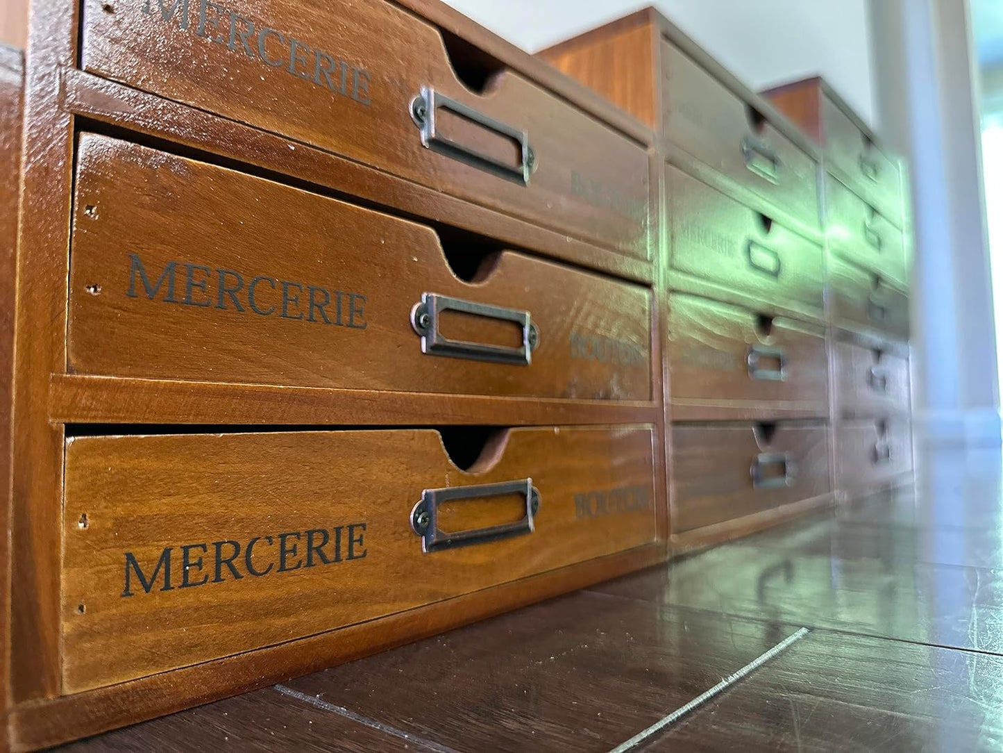 48 Drawer Wooden Storage Organizer - 12 Large Stackable Modular Cabinet with Label Holders for Crafts, Office Supplies