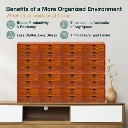 48 Drawer Wooden Storage Organizer - 12 Large Stackable Modular Cabinet with Label Holders for Crafts, Office Supplies
