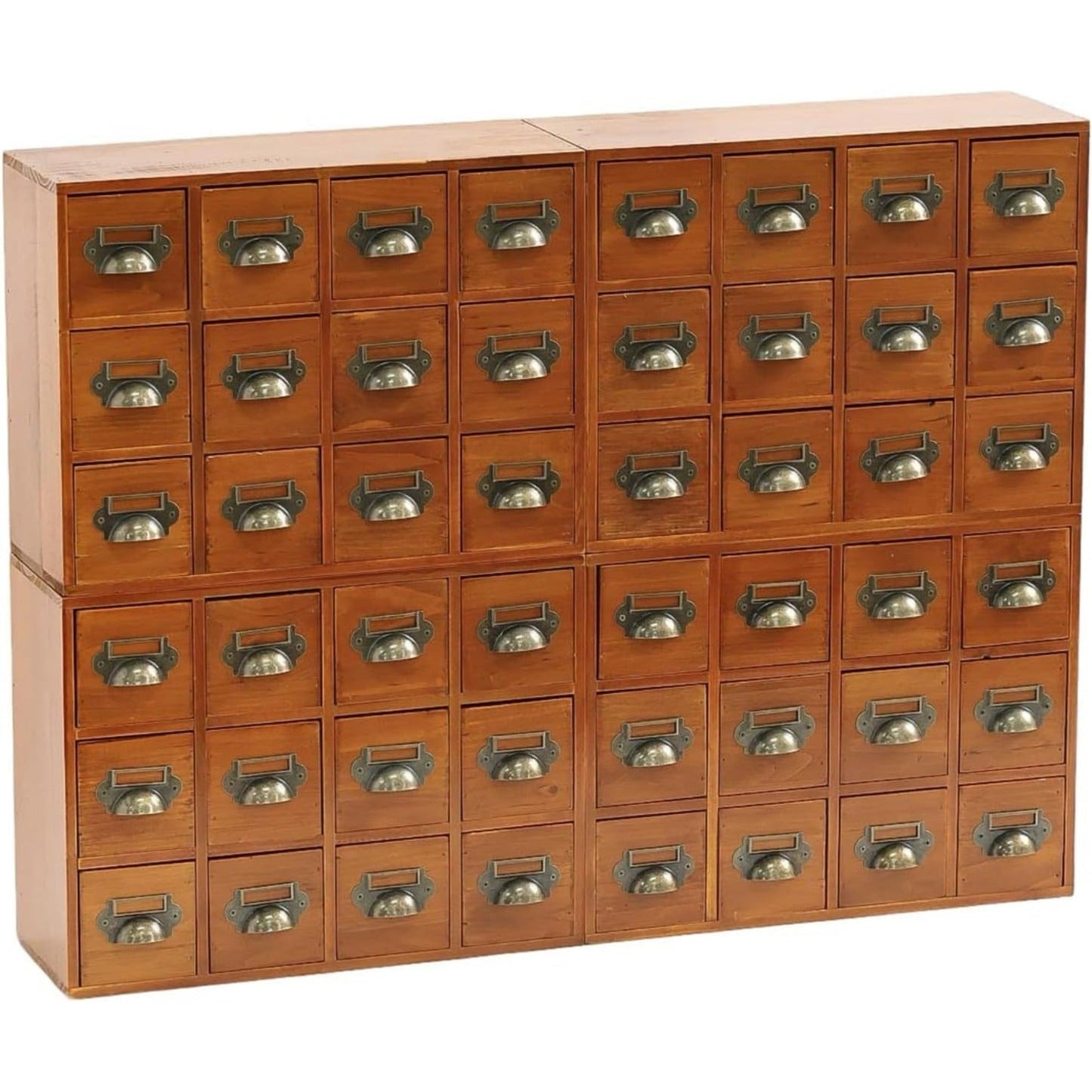 48-Drawer Wooden Apothecary Organizer - Stackable Card Catalog Storage Cabinet for Beads, Hardware, Spices, Tea & Craft Supplies