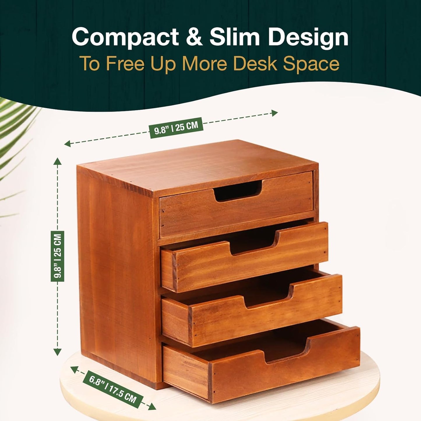 4 Drawer Wooden Desk Organizer Cabinet - Stackable Desktop Storage Drawers for Office Supplies, Jewelry, Crafts & Home Organization