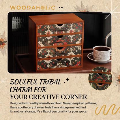 Boho Green Wooden Desk Organizer