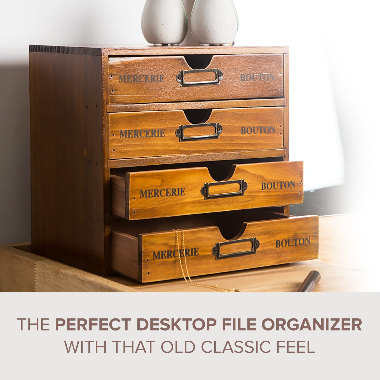 Vintage Apothecary Card Catalog Cabinet I 4 Drawer Wood Organizer Storage Box