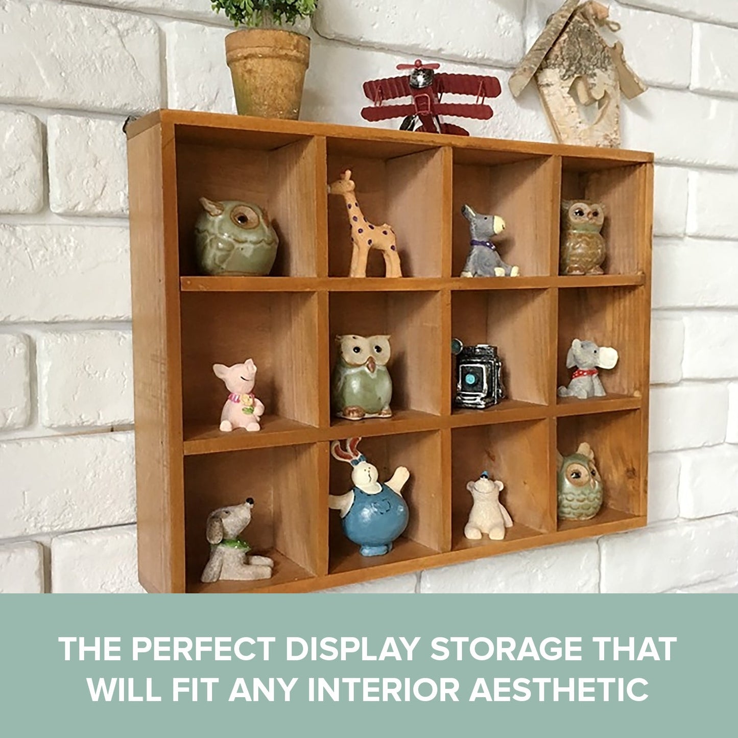 12 Slot Wooden Cubby Display Shelf - Wall Mount or Tabletop Organizer for Collectibles, Mini Decor & Small Item Storage