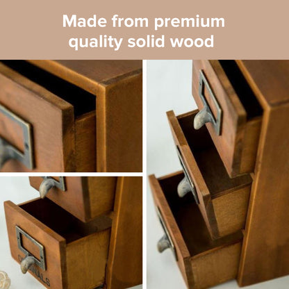 3 Drawer Wooden Desktop Organizer - Mini Multi-Level Storage Cabinet with Label Holders for Small items