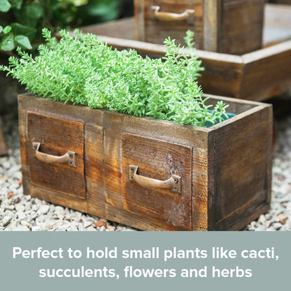 Rustic Wooden Planter Box with Handle – Vintage Farmhouse Flower Pot for Succulents, Herbs & Decorative Home Garden Display