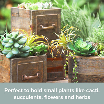 Rustic Wooden Planter Box with Handle – Vintage Farmhouse Flower Pot for Succulents, Herbs & Decorative Home Garden Display