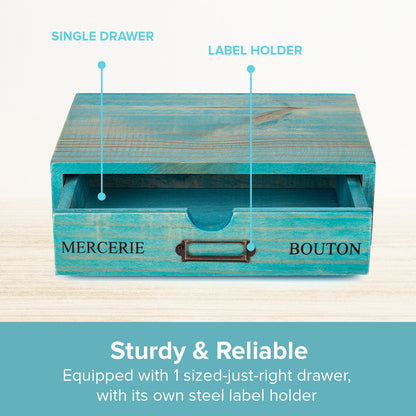 Single Teal Drawer Wooden Desk Organizer – Stackable Desktop Storage Box for Small Items & Office Supplies