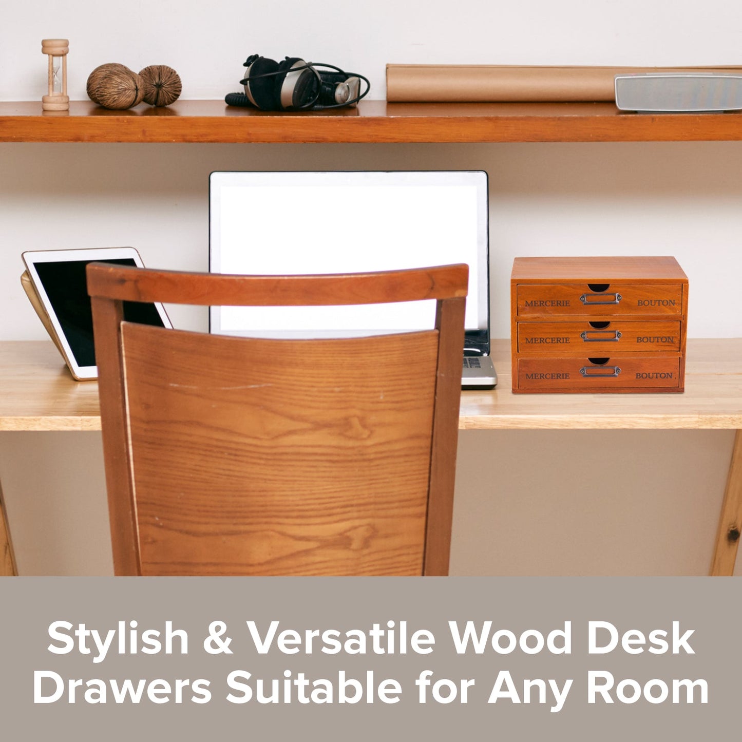 Vintage Wood Desk Organizer : 3 Drawer Stackable Storage Cabinet for Office Supplies, Jewelry & Crafts