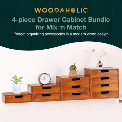 4-Piece Wooden Drawer Organizer Set – Stackable Modular Storage System for Desk, Vanity & Countertop Organization
