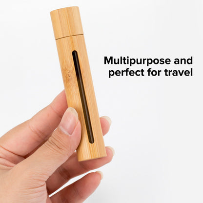 Bamboo Travel Roll-On Bottles – Refillable Glass Perfume & Essential Oil Roller Set (Leakproof, Compact, Natural Bamboo Case, 3 Pack)