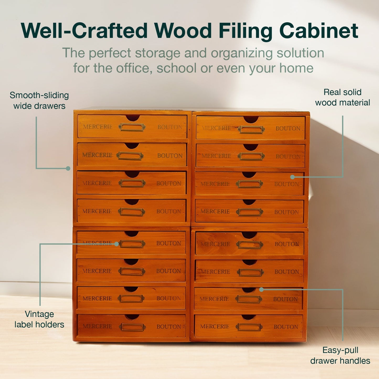 Mix and Match Set of 4 - Woodaholic Stackable 16-Drawer Wooden Card Catalog Organizer