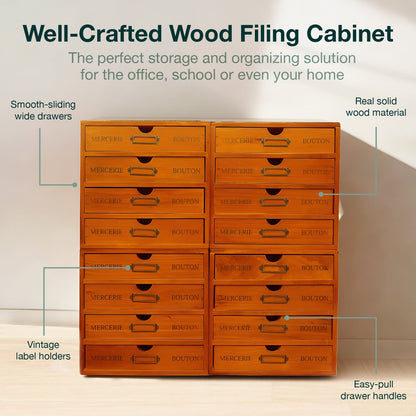 Mix and Match Set of 4 - Woodaholic Stackable 16-Drawer Wooden Card Catalog Organizer