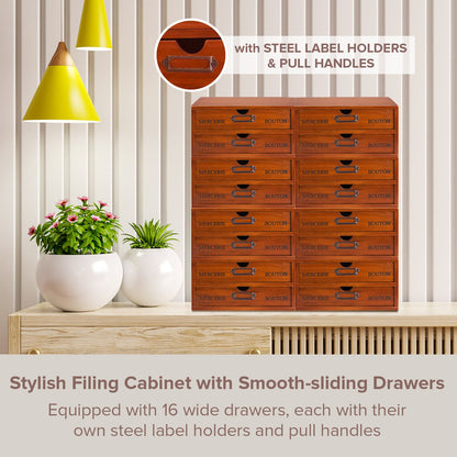 Mix and Match Set of 4 - Woodaholic Stackable 16-Drawer Wooden Card Catalog Organizer