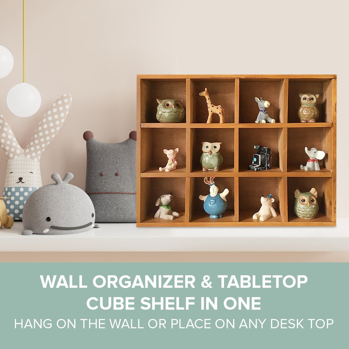 12 Slot Wooden Cubby Display Shelf - Wall Mount or Tabletop Organizer for Collectibles, Mini Decor & Small Item Storage