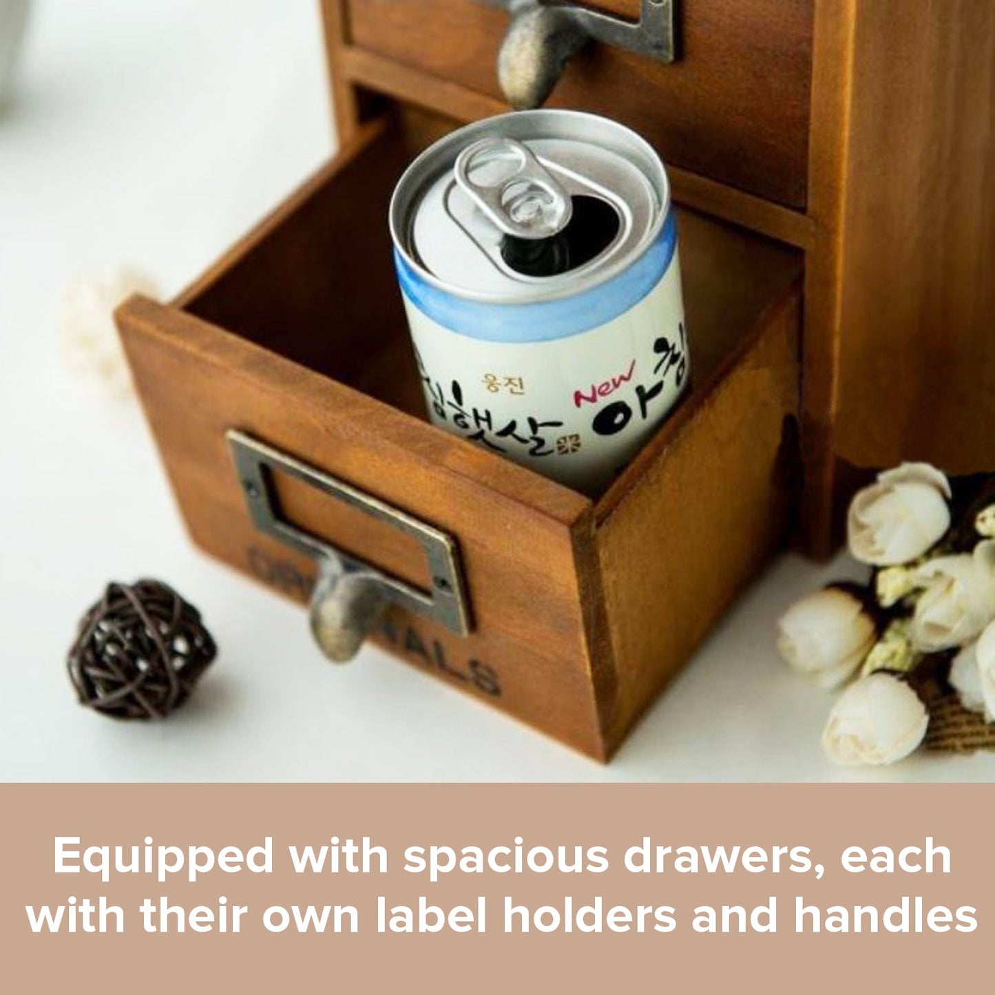 3 Drawer Wooden Desktop Organizer - Mini Multi-Level Storage Cabinet with Label Holders for Small items