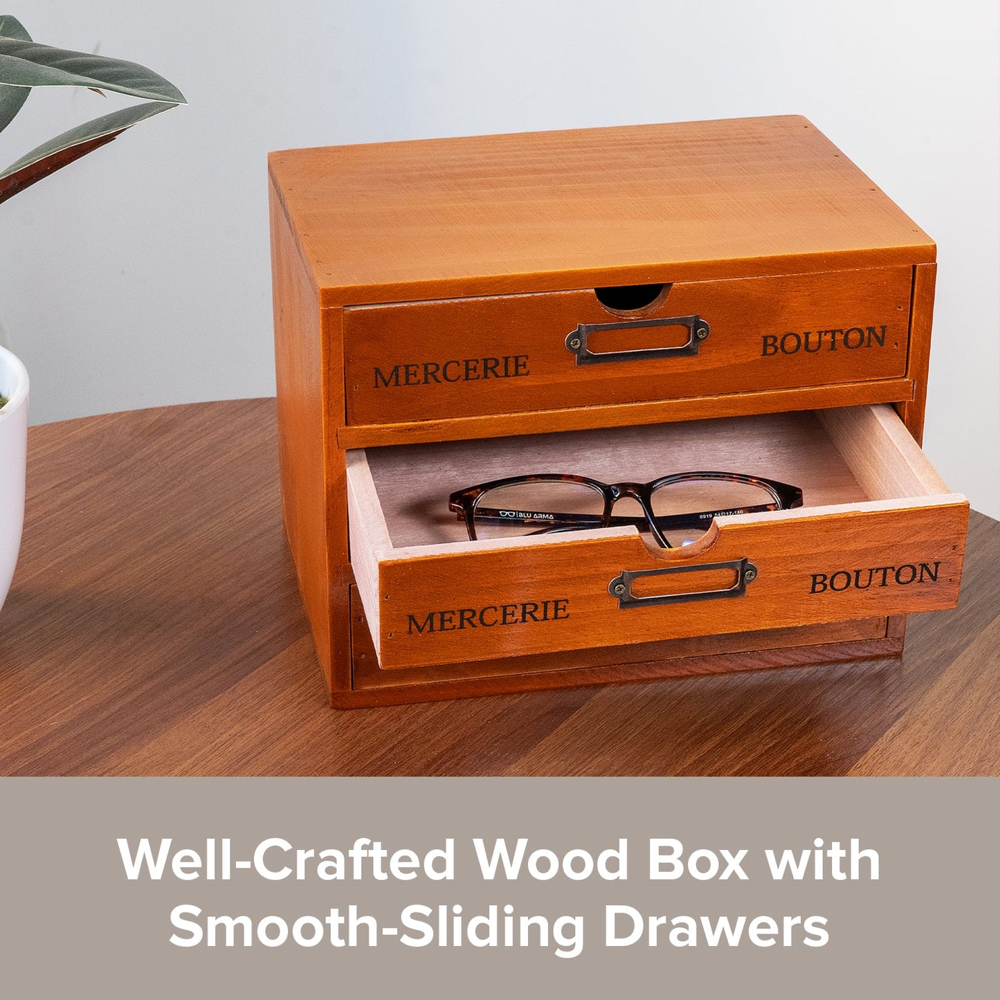Vintage Wood Desk Organizer : 3 Drawer Stackable Storage Cabinet for Office Supplies, Jewelry & Crafts