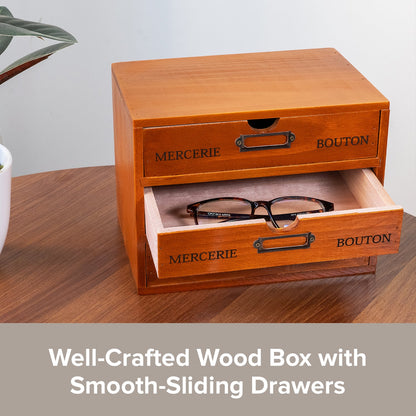 Vintage Wood Desk Organizer : 3 Drawer Stackable Storage Cabinet for Office Supplies, Jewelry & Crafts