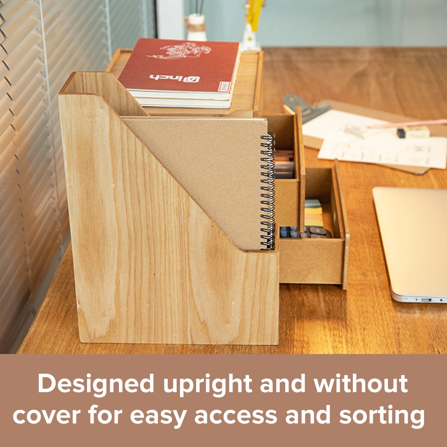 Nordic Wooden File Organizer & Magazine Holder - Vertical Document Folder Storage Box for Office Desk, Mail Sorting, Books & File Organization
