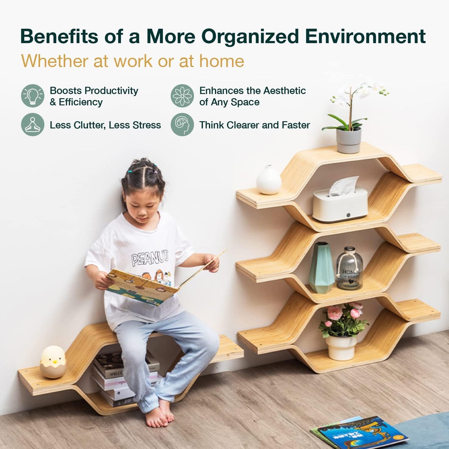 6-Level Honeycomb Hexagon Wood Shelving Unit – 5ft Tall Modern Room Divider Bookcase, DIY Solid Wood Display Shelf for Living Room, Office & Bedroom