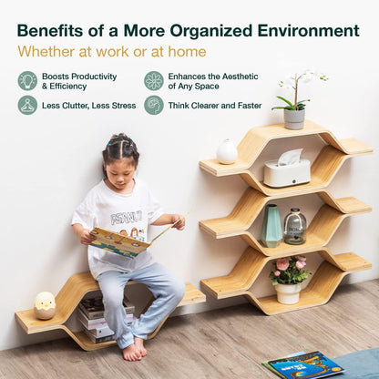 6-Level Honeycomb Hexagon Wood Shelving Unit – 5ft Tall Modern Room Divider Bookcase, DIY Solid Wood Display Shelf for Living Room, Office & Bedroom