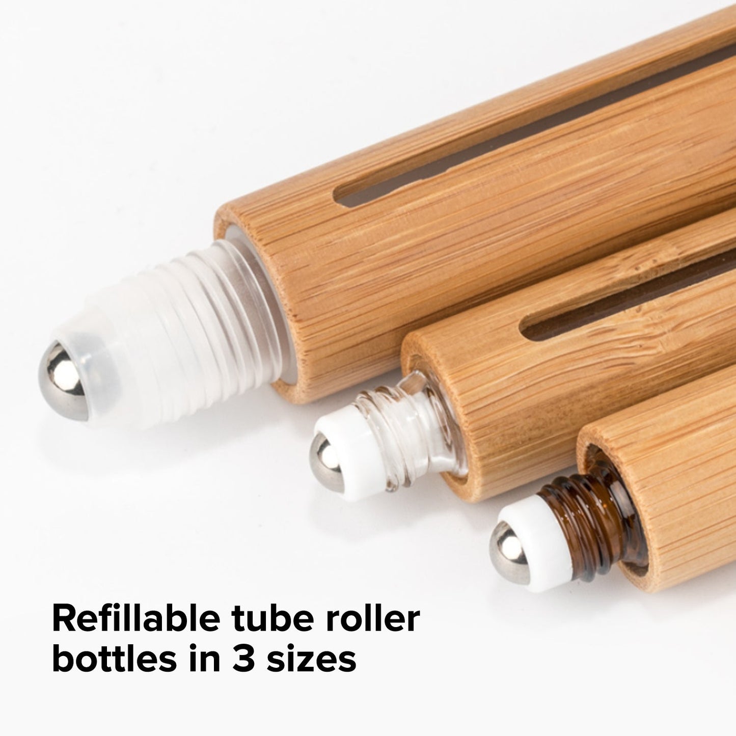 Bamboo Travel Roll-On Bottles – Refillable Glass Perfume & Essential Oil Roller Set (Leakproof, Compact, Natural Bamboo Case, 3 Pack)