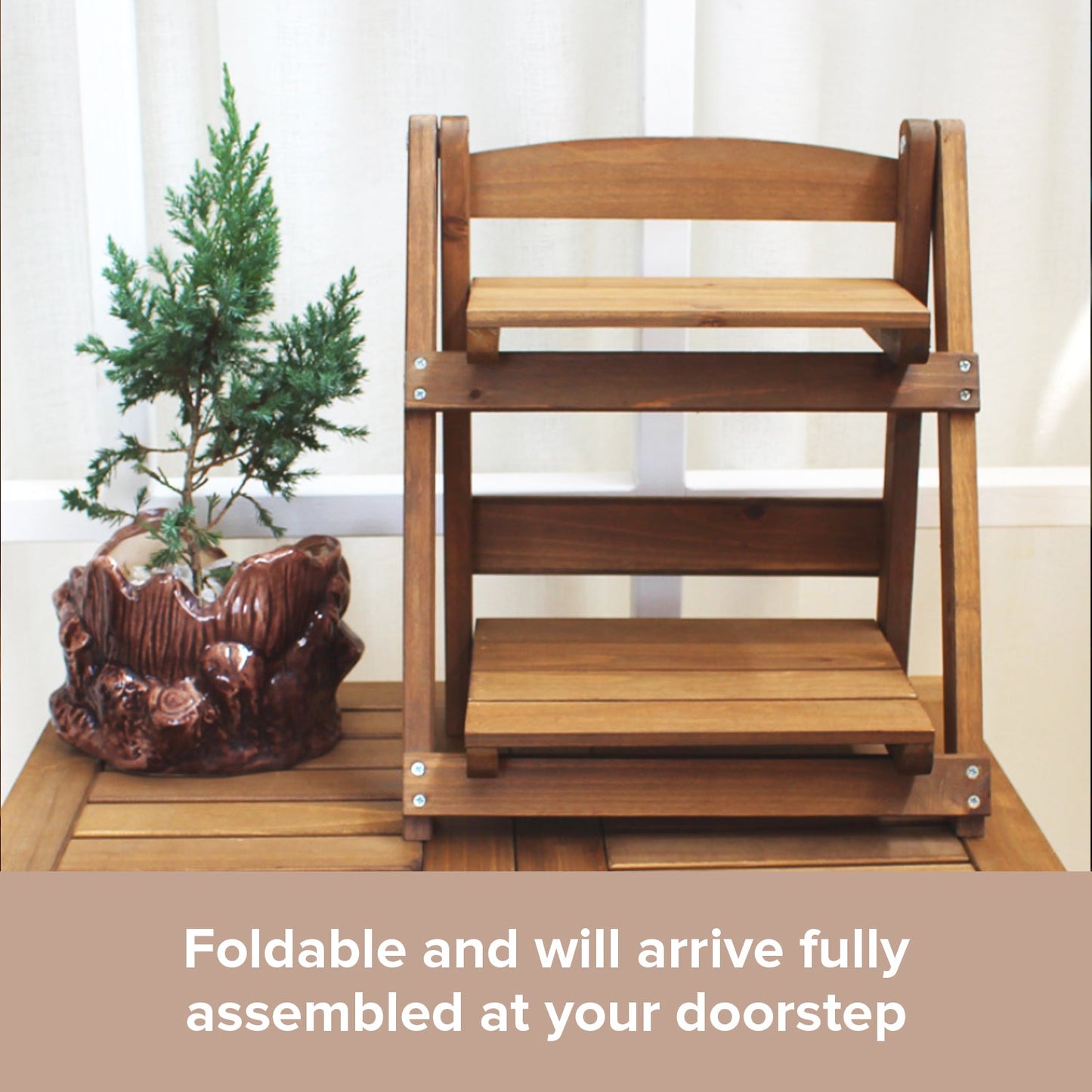 Wood Ladder Display Shelf : 2 Tier Vintage Desktop Organizer Stand for Plants, Candles, Decor