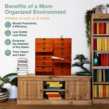 Mix and Match Set of 4 - Woodaholic Stackable 16-Drawer Wooden Card Catalog Organizer