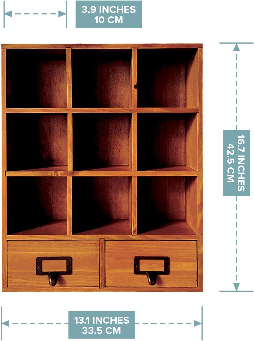 Wall Mount Wooden Cubby Shelf with Drawers – Rustic Display Organizer for Storage & Decor