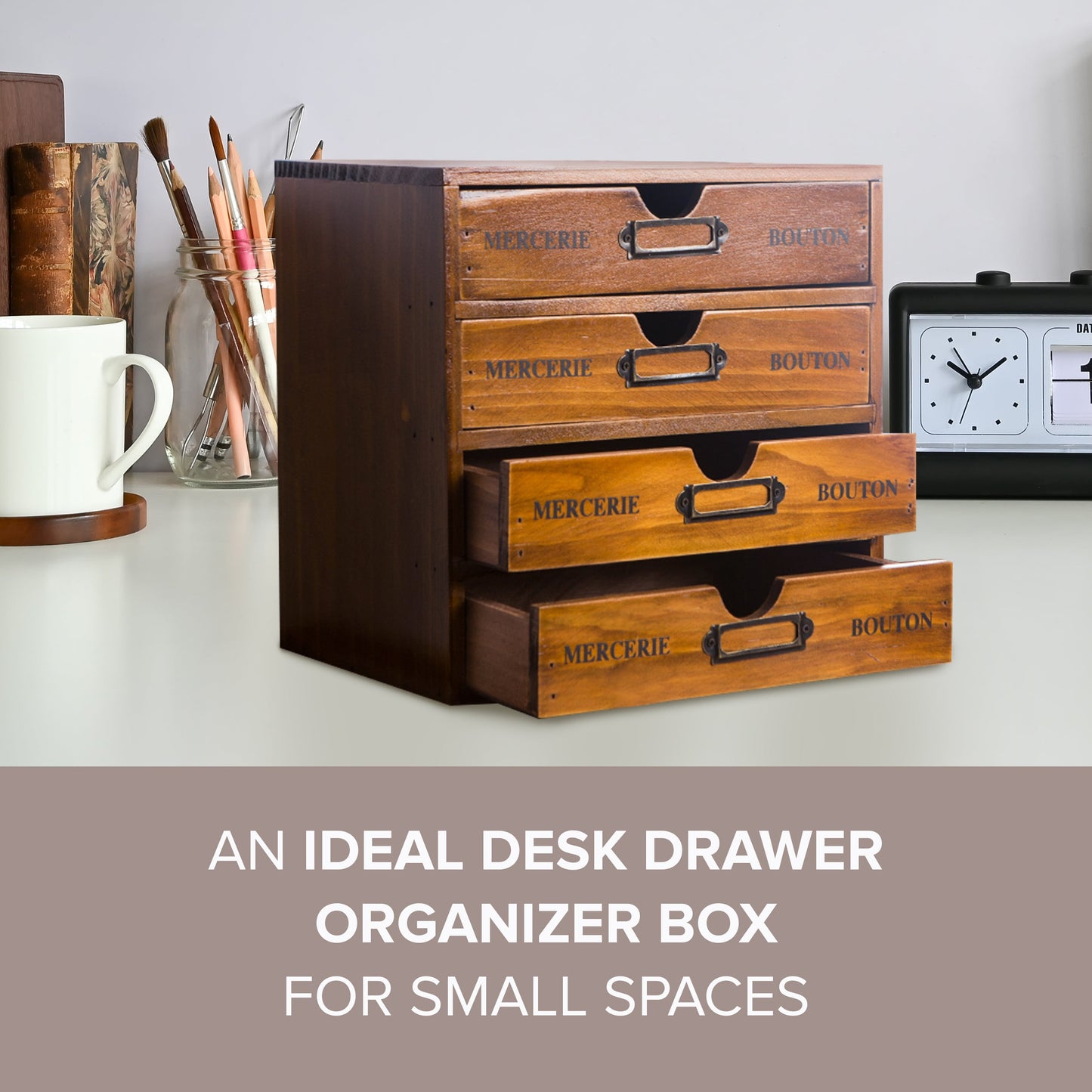 Vintage Apothecary Card Catalog Cabinet I 4 Drawer Wood Organizer Storage Box