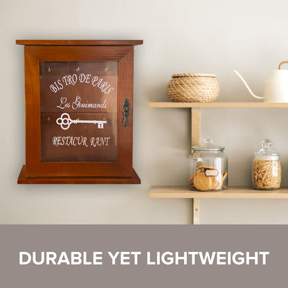 See Thru Display Vintage Wooden Key Holder with 6 Hooks | Entryway Storage Cabinet Hanger