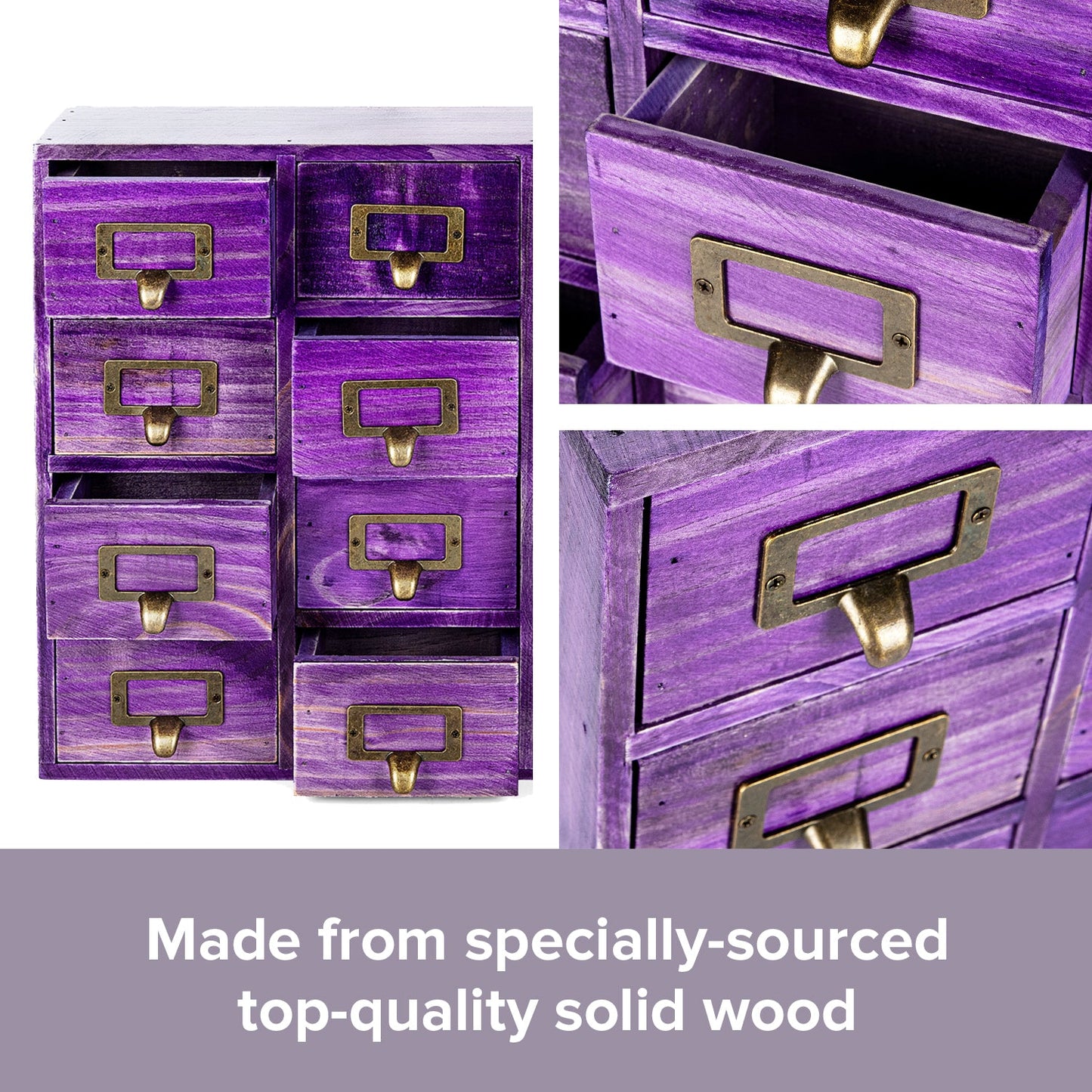 Purple 16 Drawer Apothecary Cabinet - Vintage Wooden Desktop Organizer with Label Holders for Crafts, Jewelry, Office & Small Storage