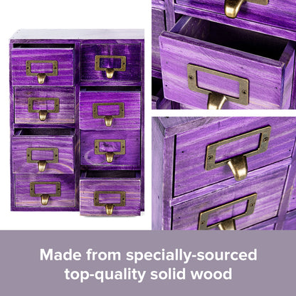 Purple 16 Drawer Apothecary Cabinet - Vintage Wooden Desktop Organizer with Label Holders for Crafts, Jewelry, Office & Small Storage