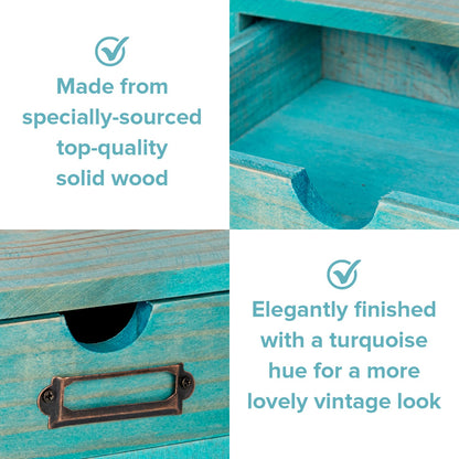 2-Drawer Teal Wooden Desk Organizer – Stackable Desktop Storage Box for Office Supplies, Crafts & Home Organization