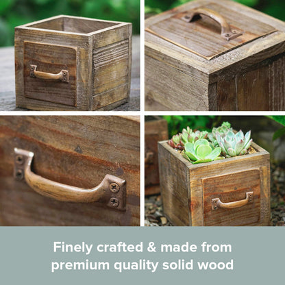 Rustic Wooden Planter Box with Handle – Vintage Farmhouse Flower Pot for Succulents, Herbs & Decorative Home Garden Display