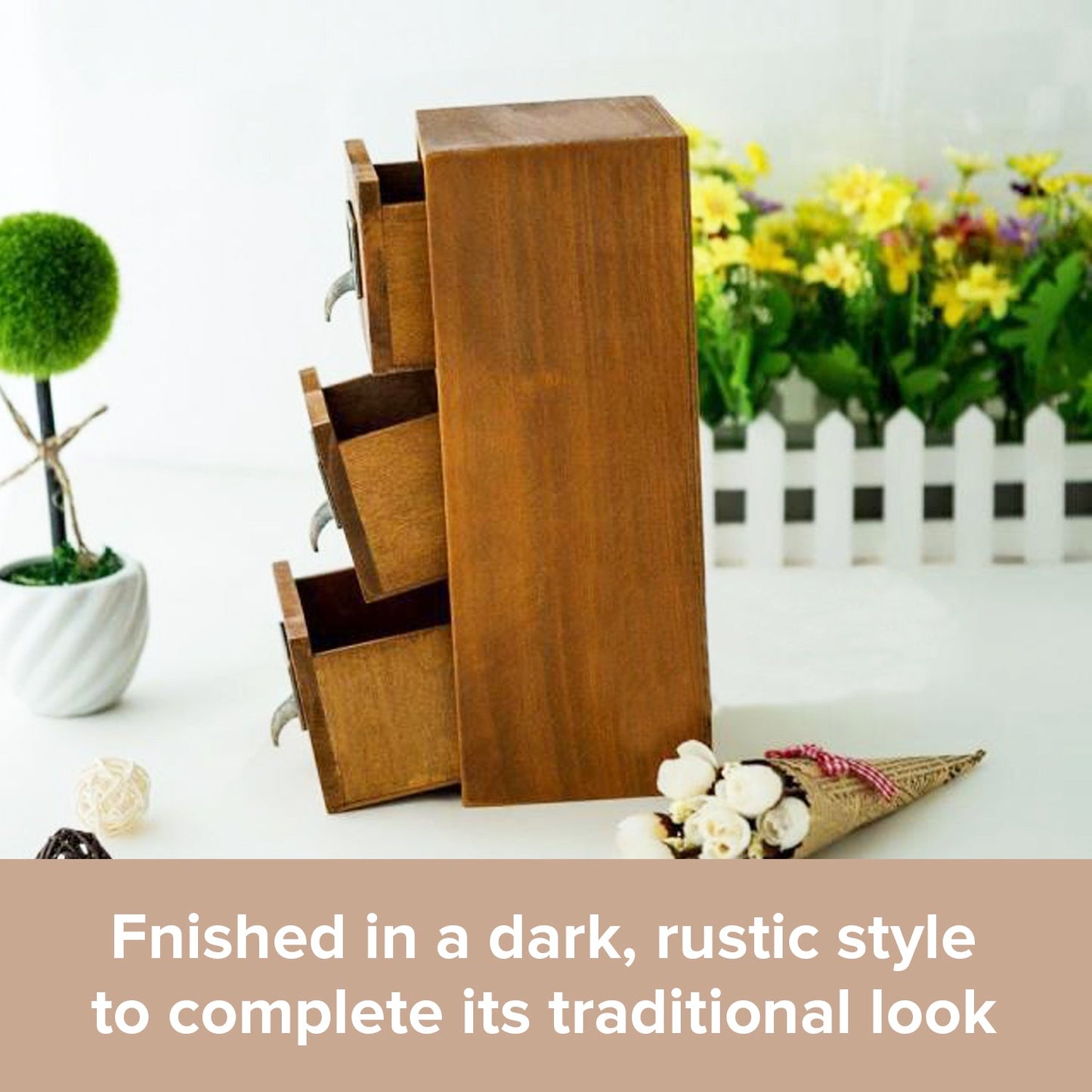 3 Drawer Wooden Desktop Organizer - Mini Multi-Level Storage Cabinet with Label Holders for Small items