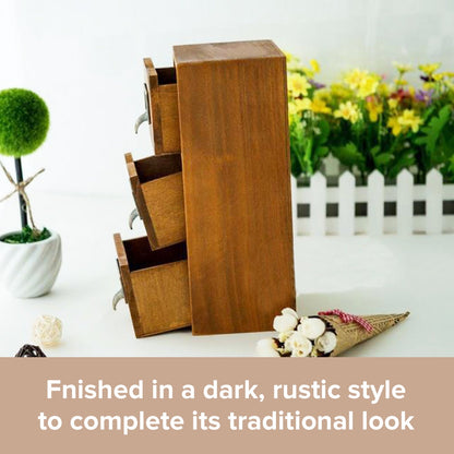 3 Drawer Wooden Desktop Organizer - Mini Multi-Level Storage Cabinet with Label Holders for Small items