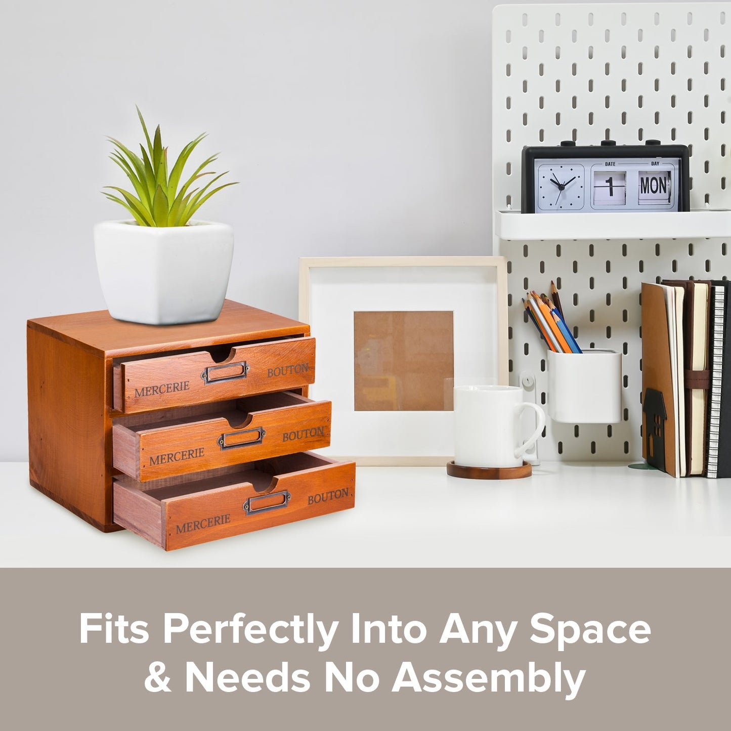 Vintage Wood Desk Organizer : 3 Drawer Stackable Storage Cabinet for Office Supplies, Jewelry & Crafts