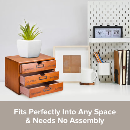 Vintage Wood Desk Organizer : 3 Drawer Stackable Storage Cabinet for Office Supplies, Jewelry & Crafts