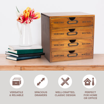 Vintage Apothecary Card Catalog Cabinet I 4 Drawer Wood Organizer Storage Box