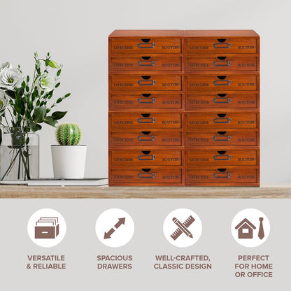 Mix and Match Set of 4 - Woodaholic Stackable 16-Drawer Wooden Card Catalog Organizer