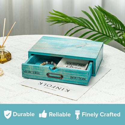 Single Teal Drawer Wooden Desk Organizer – Stackable Desktop Storage Box for Small Items & Office Supplies