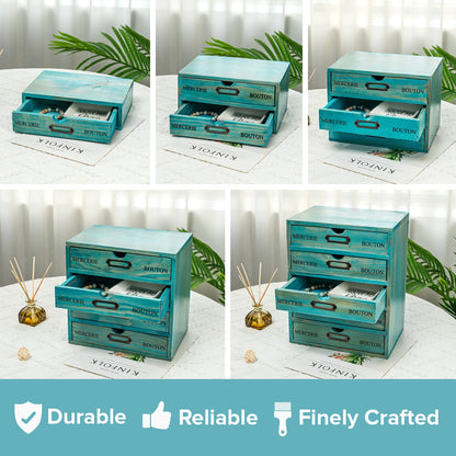 5-Piece Teal Stackable Wooden Drawer Organizer Set – Complete Desktop Storage System for Crafts, Office Supplies & Home Organization